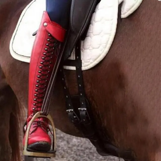 Rivet lacing boot for lady with thick heel Red - Shop at LoveMi