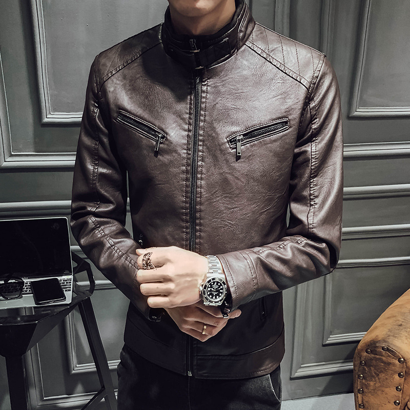 Leather jacket men's leather zipper cardigan men's jacket