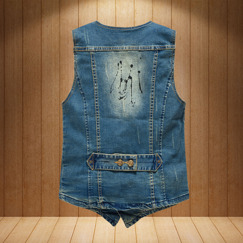 Denim vest slim men's personality trend denim