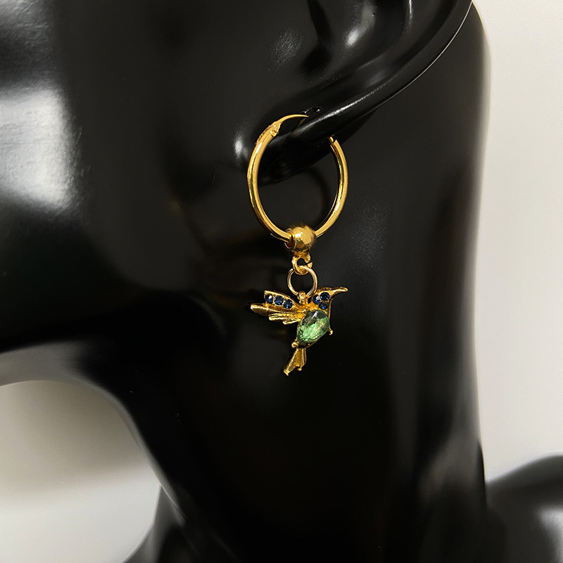 Red and blue mixed zirconium wings bird earrings