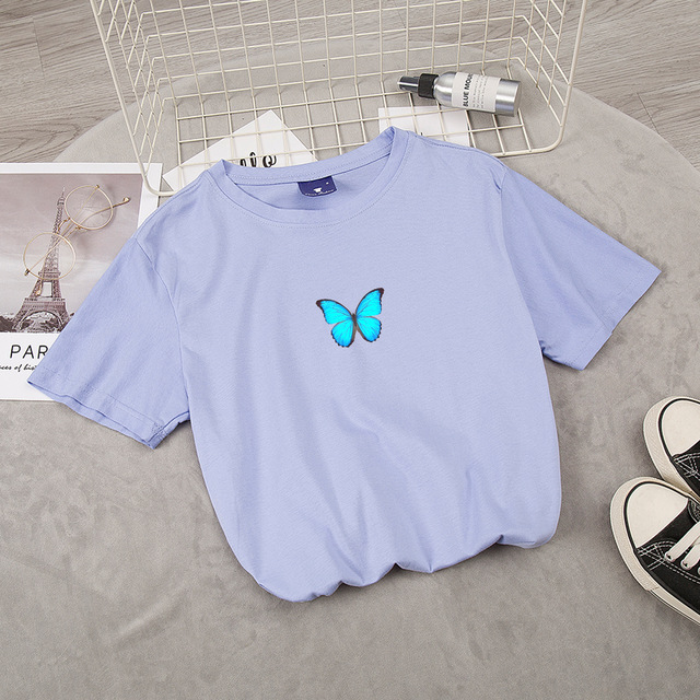 Blue butterfly print T-shirt