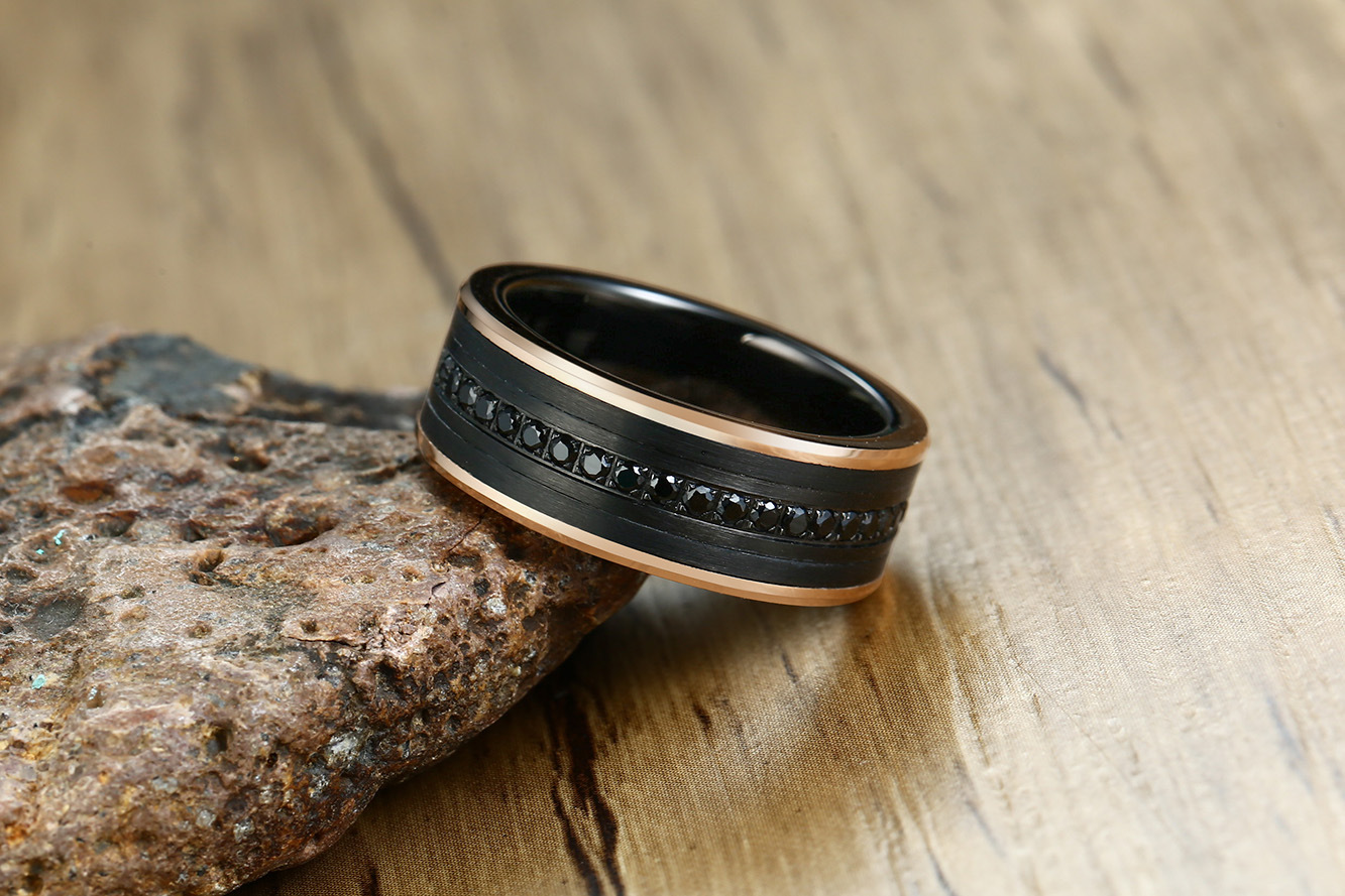 Brushed surface micro-inlaid zircon tungsten steel ring