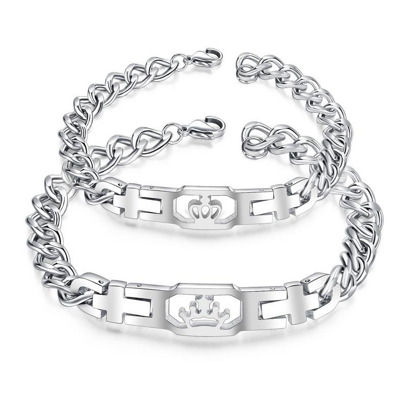 Personality Crown King and Queen Titanium Steel Bracelet