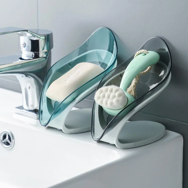 Bathroom Soap Holder Leaf Shape Box Kitchen Dish Storage