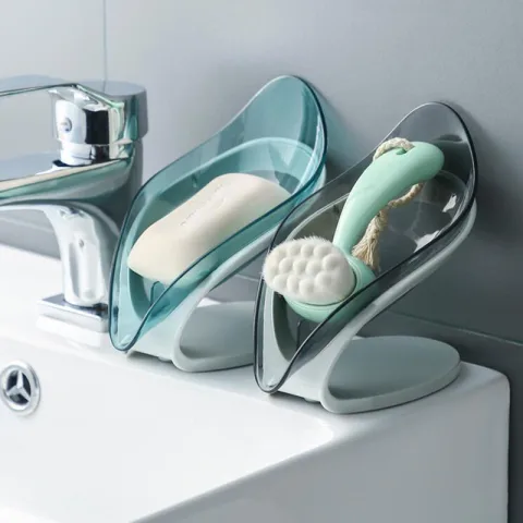 Bathroom Soap Holder Leaf Shape Box Kitchen Dish Storage