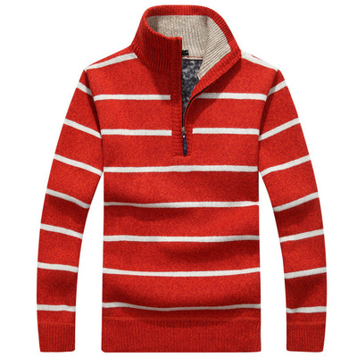 Base casual warm sweater in Orange red stripes