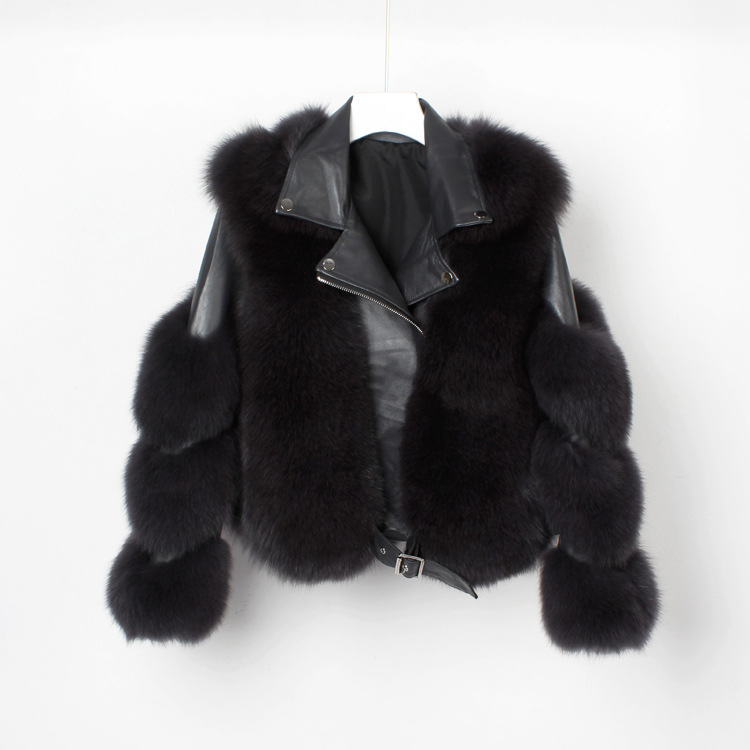 Real fur grass motorcycle fox coat Grey - Shop at LoveMi
