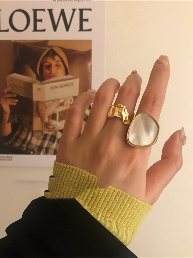 Gold-plated shell net red retro ring women