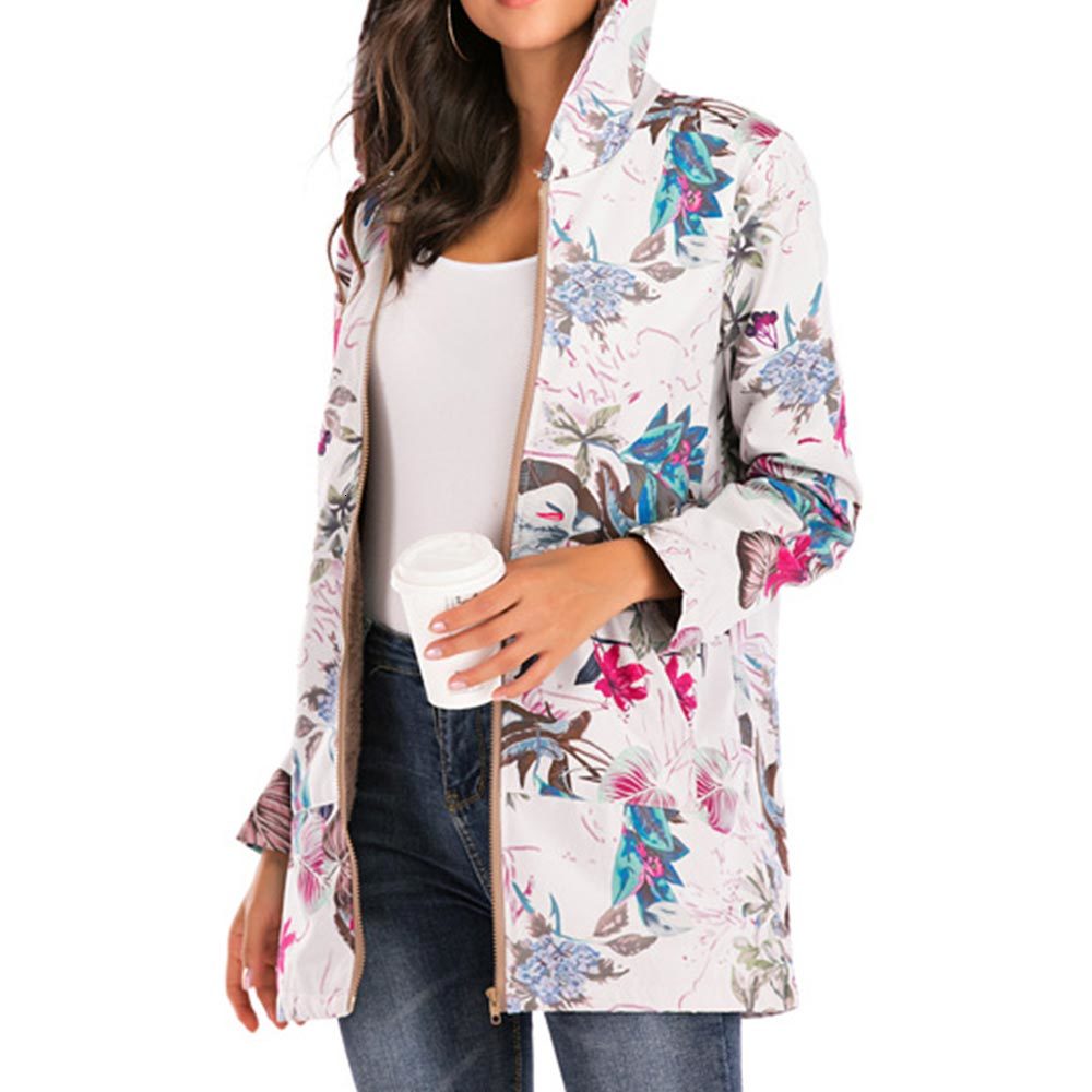 Leaf print hooded long sleeves