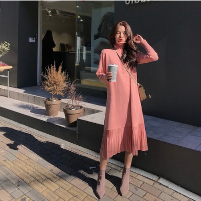 High neck long sleeve knit dress