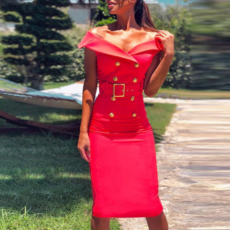 Double-breasted belt tight dress