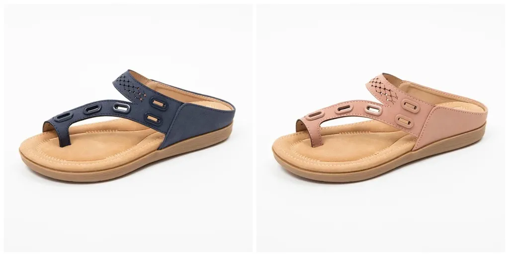 Leather and metal stitching flat casual women's shoes - Blue