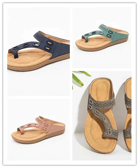 Leather and metal stitching flat casual women's shoes - 4Set-36