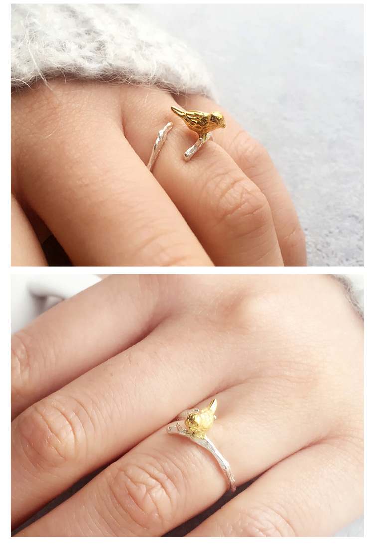 Branch bird opening silver ring