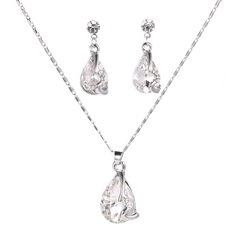 Water drop gemstone necklace earring set