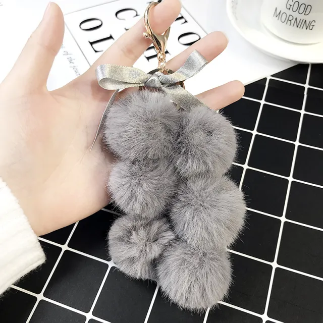 Fabric bow grape keychain Grey - Shop at LoveMi