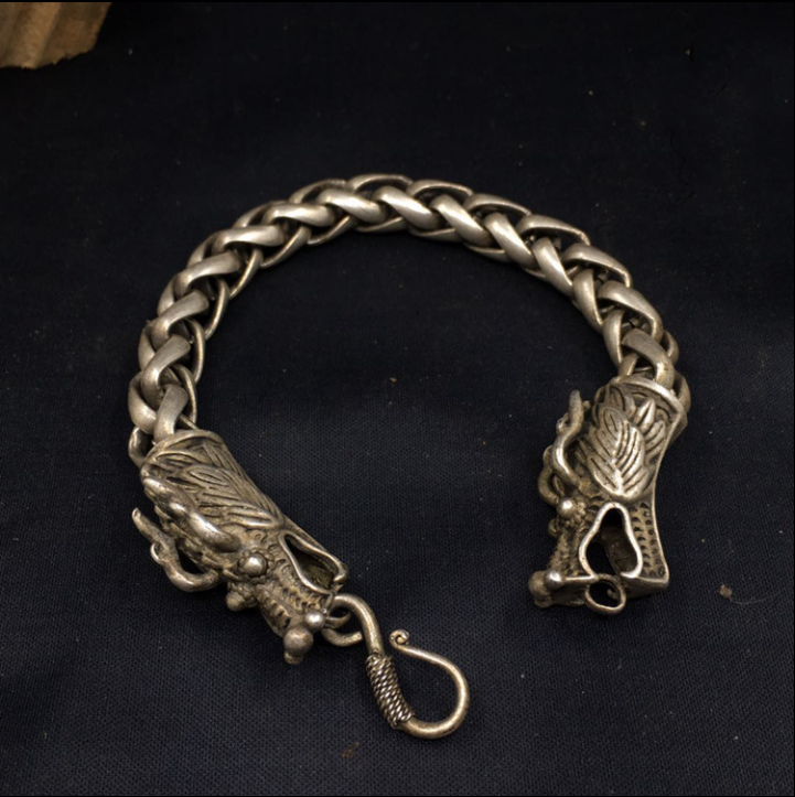 Antique white copper gilt silver dragon-shaped bracelet