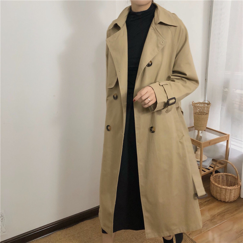 Lace-up collar solid color trench coat