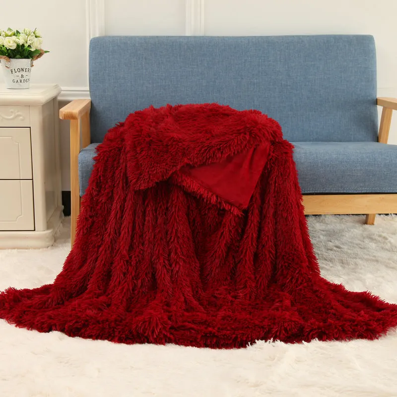 Plush Blanket Double-layer Blanket Multifunctional - Wine Red