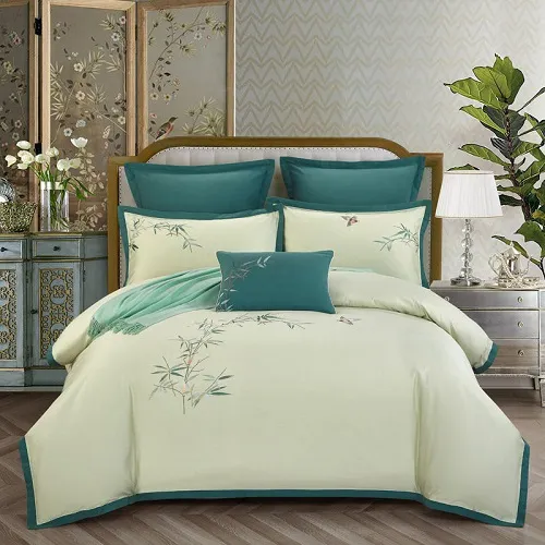 4 piece embroidered bedding set Green - Shop at LoveMi