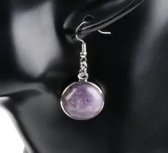 Natural stone crystal earrings - Purple - View 1