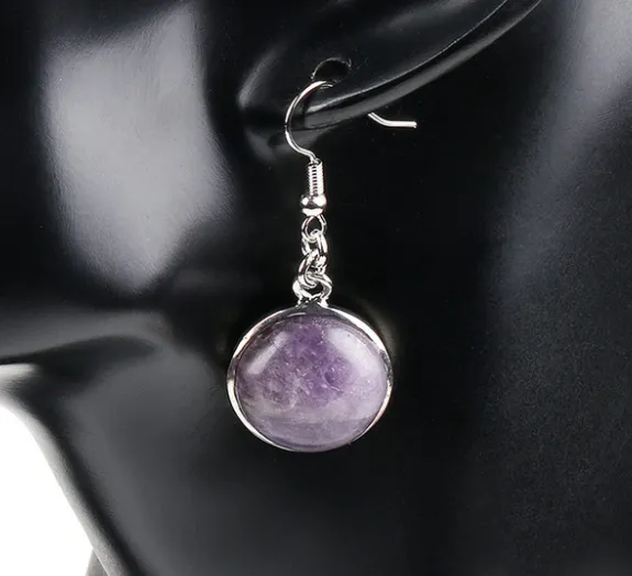 Natural stone crystal earrings - Purple