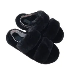 Women's Sandals Outdoor Flat Plush Fur - Black - View 1