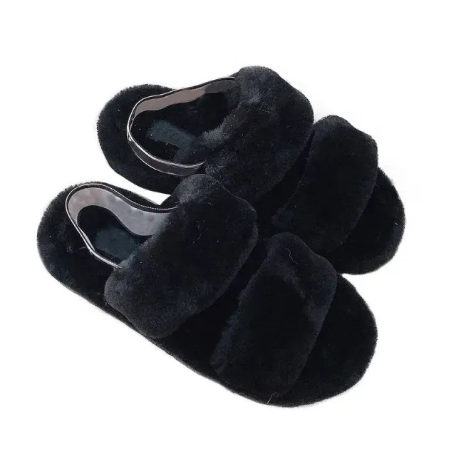Women's Sandals Outdoor Flat Plush Fur Black - Shop at LoveMi