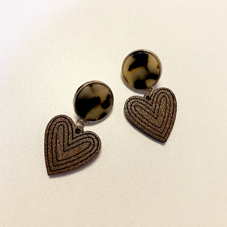 Vintage leopard print wood love earrings