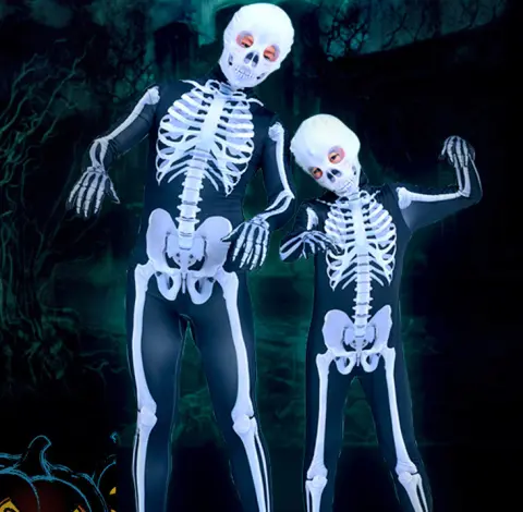 Halloween Skeleton Costume Scary Skull Jumpsuit Carnival Party Clothing