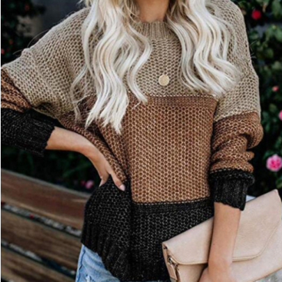 Striped color-block knitted sweater