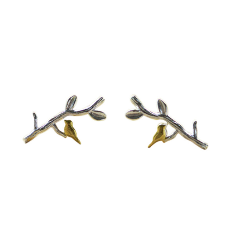 Simple branch bird earrings