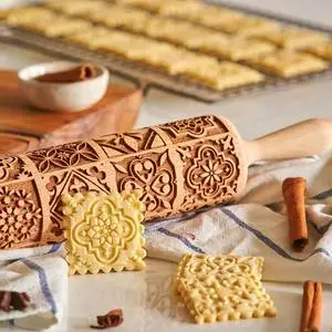 Window Grille Square Flower Pattern Wooden Embossed Rolling Pin 39X4.5Cm - Shop at LoveMi