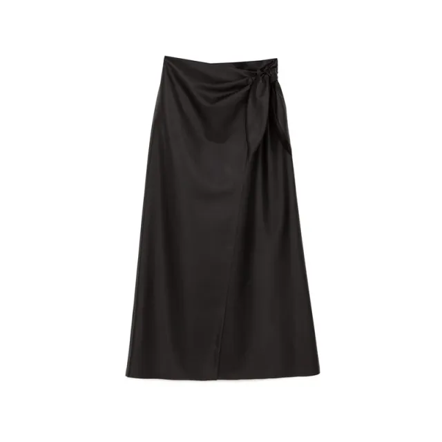 PU leather A line skirt skirt Black - Shop at LoveMi