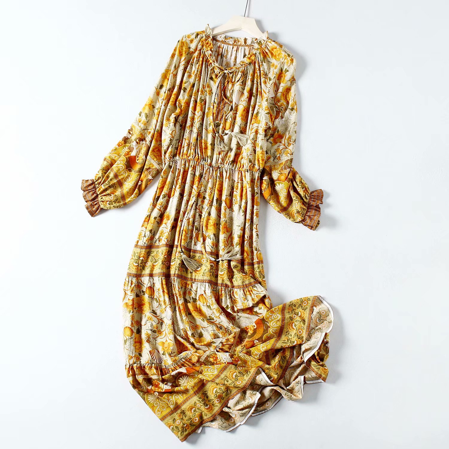 Positioning print dress long skirt