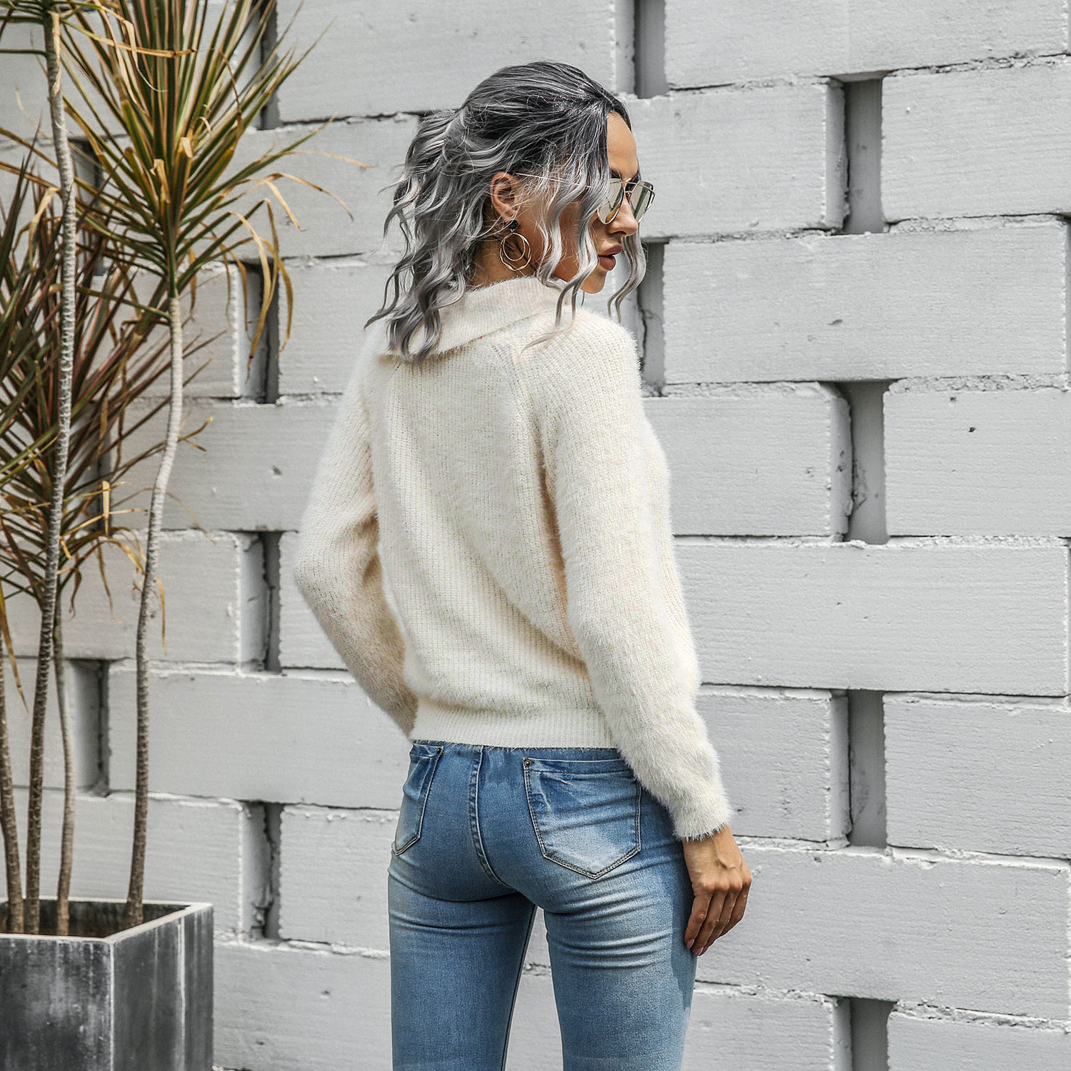Pullover long-sleeved sweater mohair