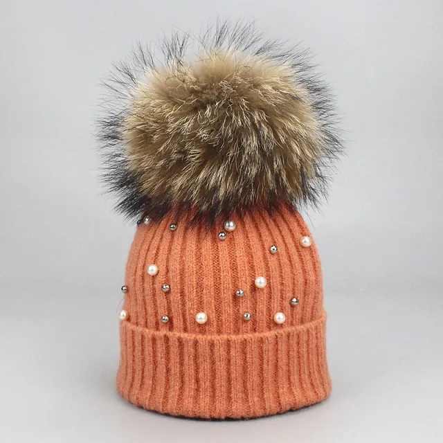 Pearl woolen hat Orange - Shop at LoveMi