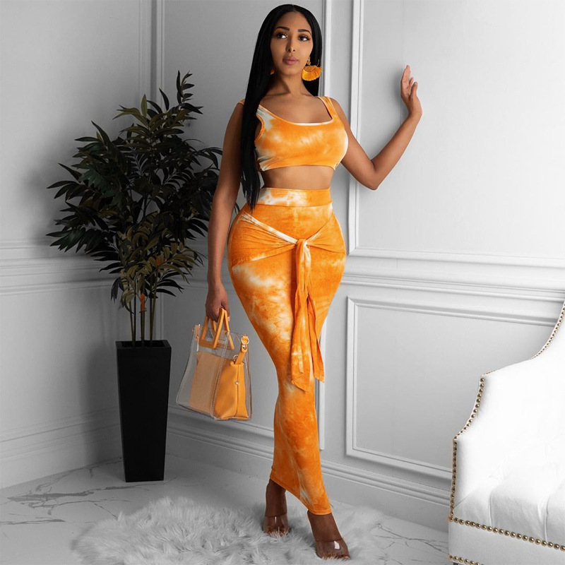 Two-piece suit with waistcoat and hip skirt