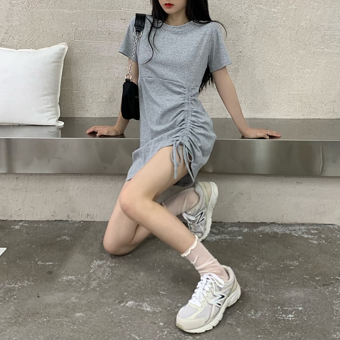 Drawstring pleated dress