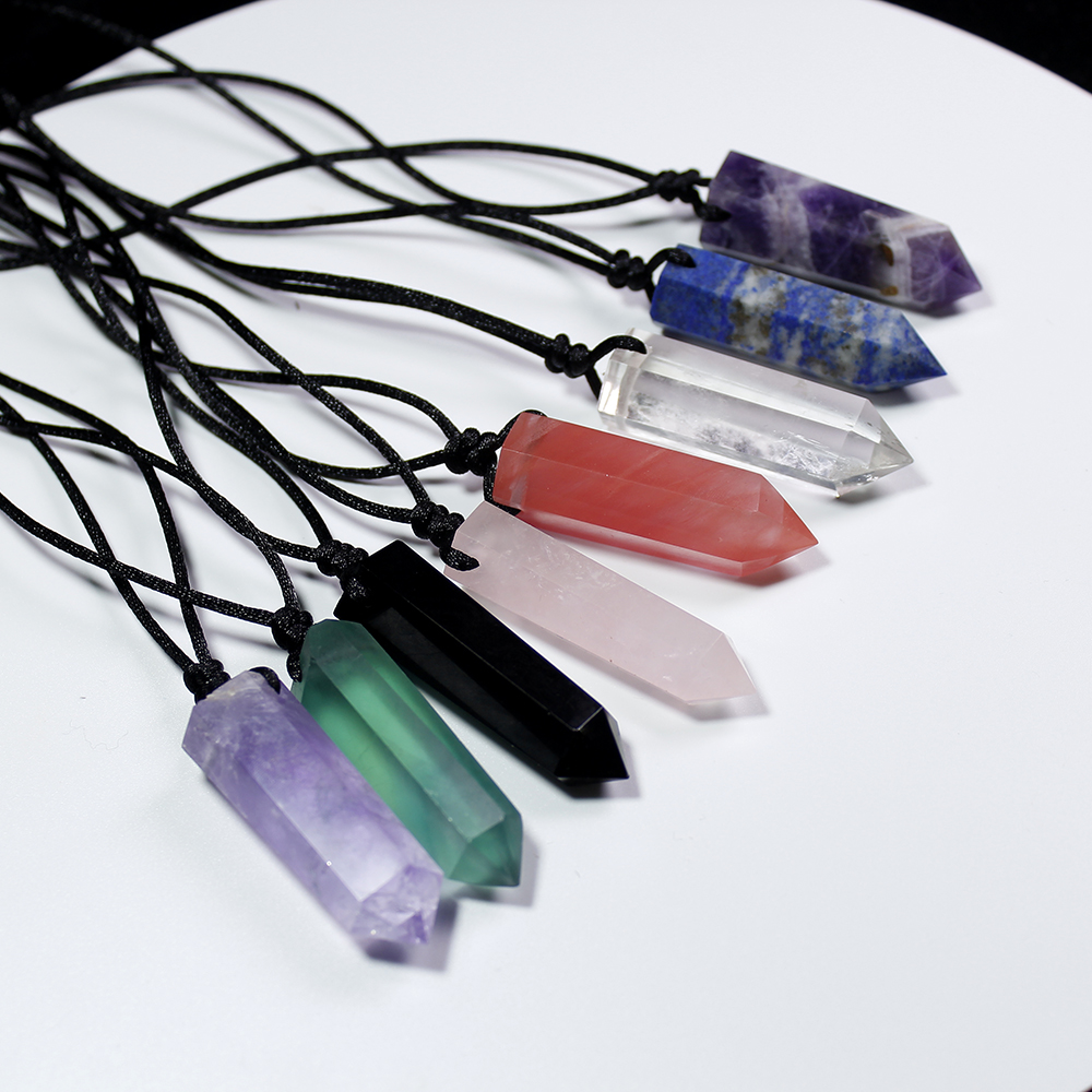 Natural crystal rough faceted pillar pendant