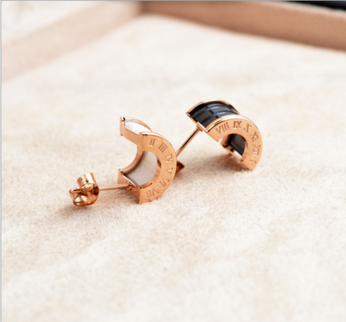 Inlaid Semicircular Stud earrings