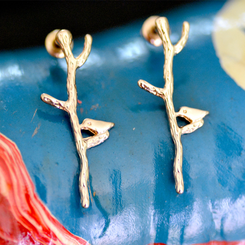 Alloy bird branch earrings