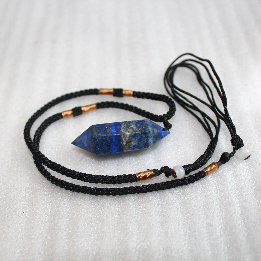 Lapis lazuli six-prism crystal pillar pendant