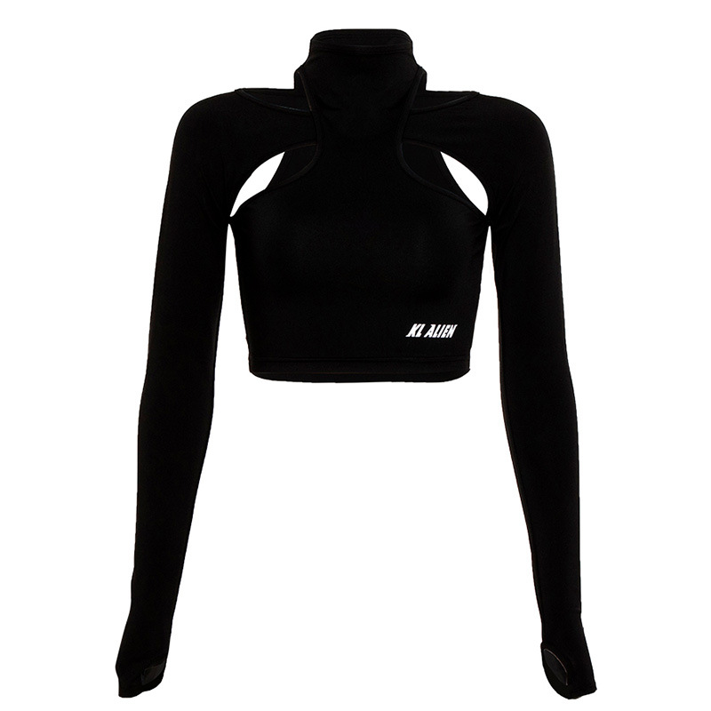 Sexy hollow cropped high neck slim women's top