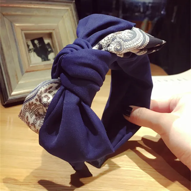Contrasting color non slip wide brim headband Royal Blue - Shop at LoveMi