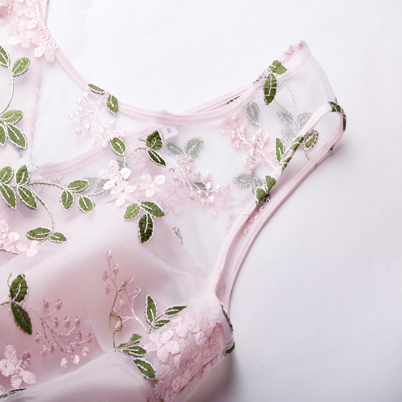 Embroidery Sheer Mesh Sweetheart Dress