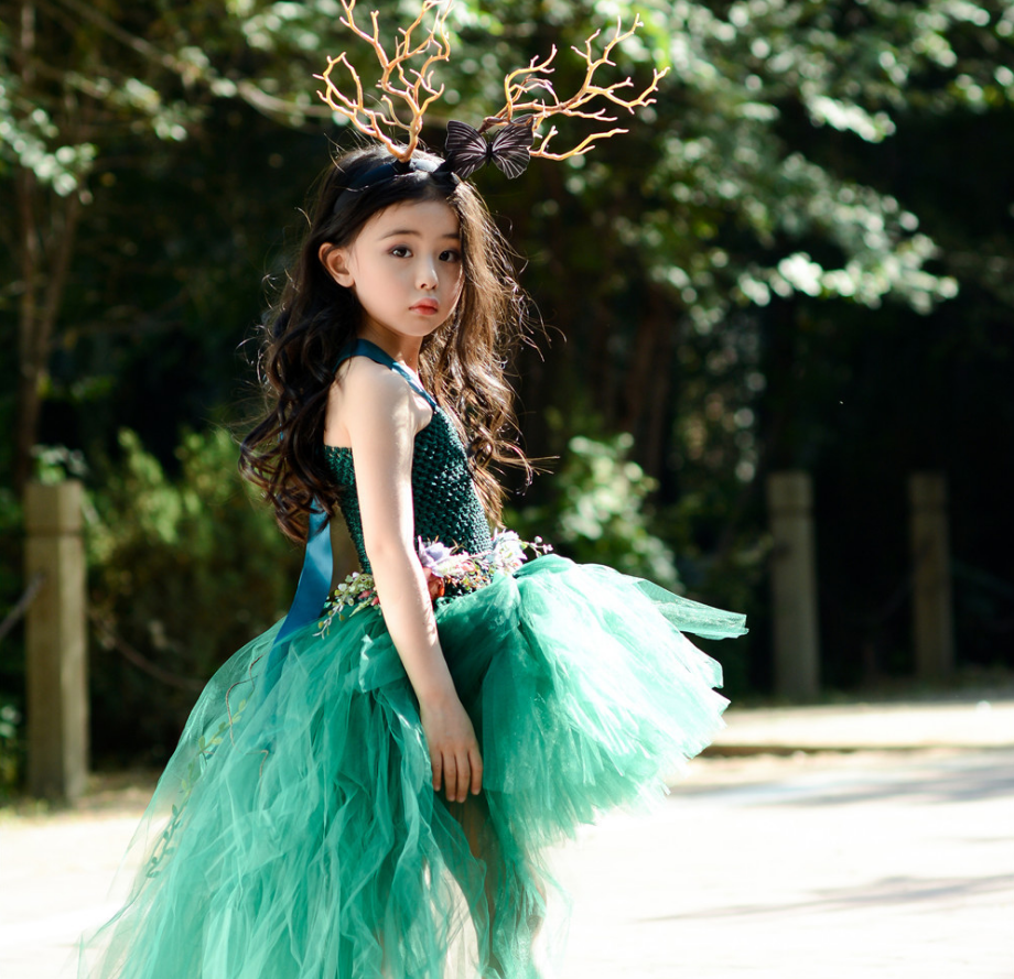 Model: Set, Size: 130cm - Girls dark green tutu skirt