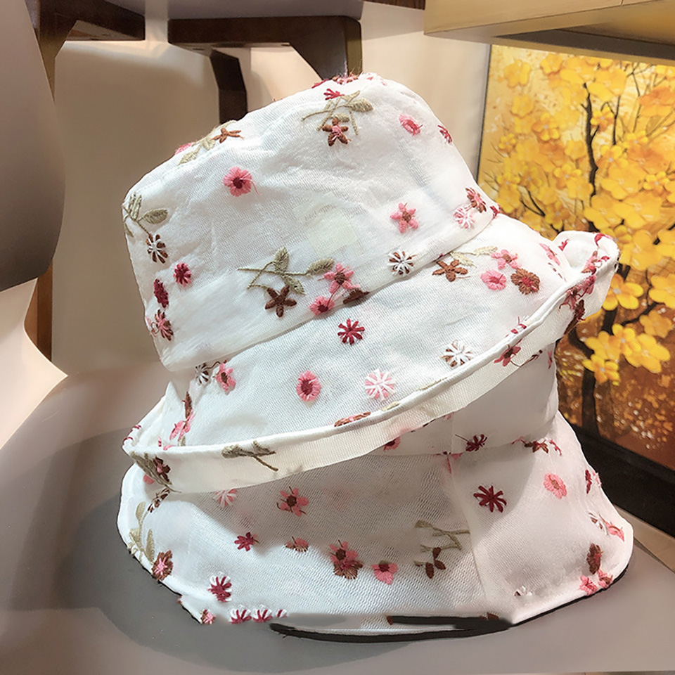 Fairy embroidery small floral lace fisherman hat