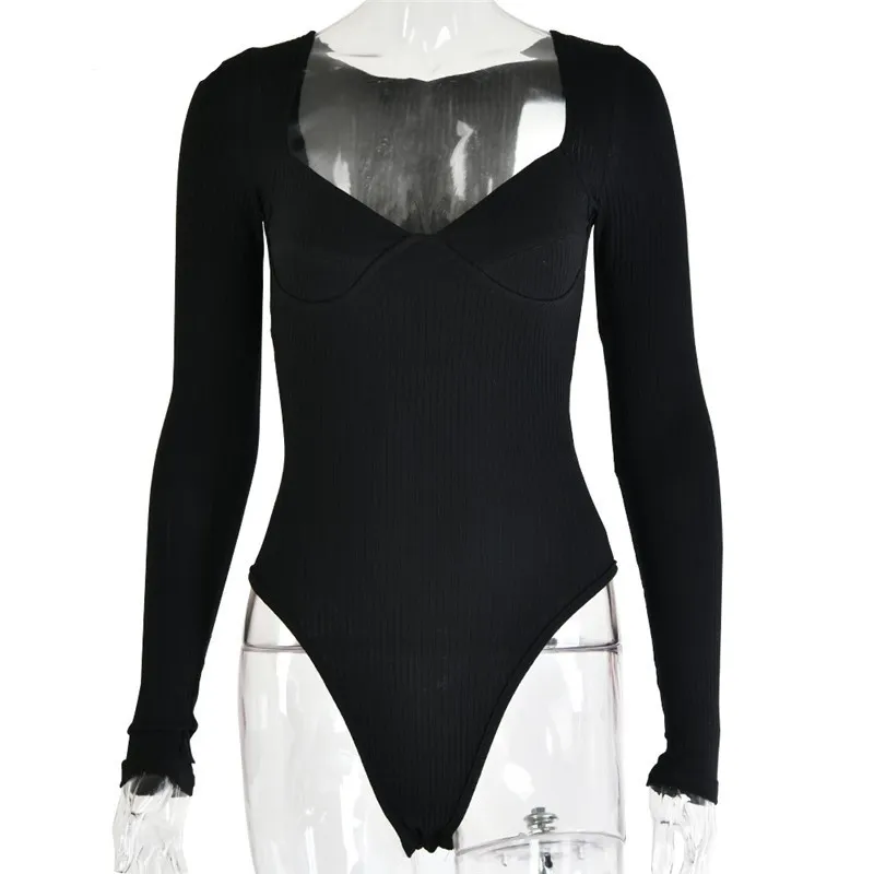 Low cut V-neck long sleeves - Black