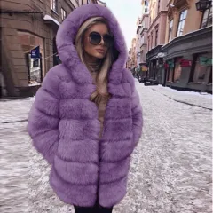 Women Luxury Winter Warm Fluffy Faux Fur Short Coat Jacket - Purple - View 1